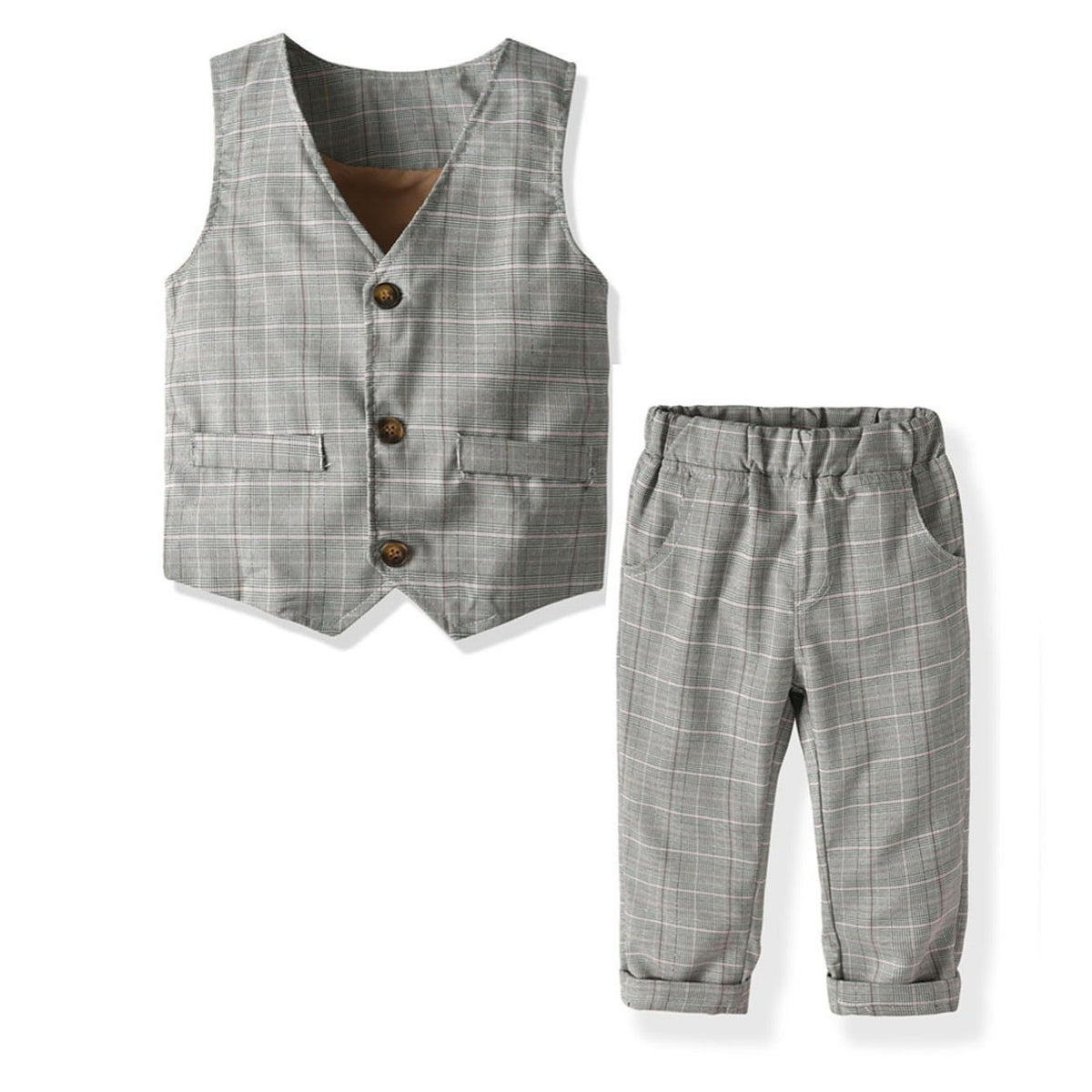 Boys Plaid Vest & Pants Set - Autumn Winter