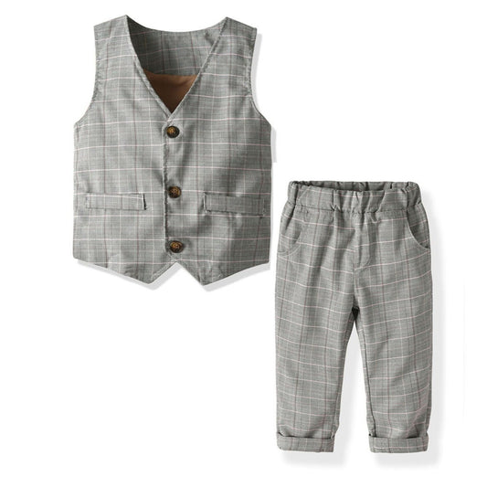 Boys Plaid Vest & Pants Set - Autumn Winter