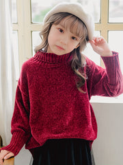 Stretchy Comfy Solid Long Sleeve Sweater Girls Anti Pilling Knitwear