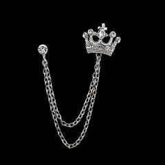 Men's Rhinestone Crown Tassel Chain Brooch Pin