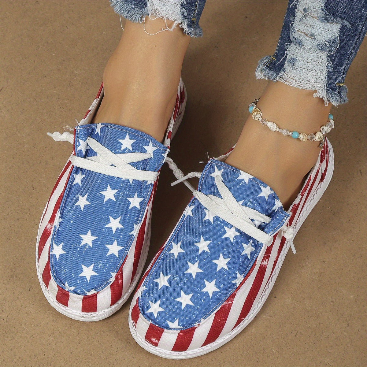 Women's Flag Pattern Canvas Slip-On Loafers