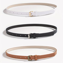 3pcs Braided Pattern PU Belt Solid Square Pin Buckle Belt Embossed Girdle
