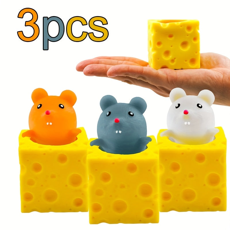3pcs Squeeze Cheese Mouse Fun Toy Prank Cup Animal Birthday Gift