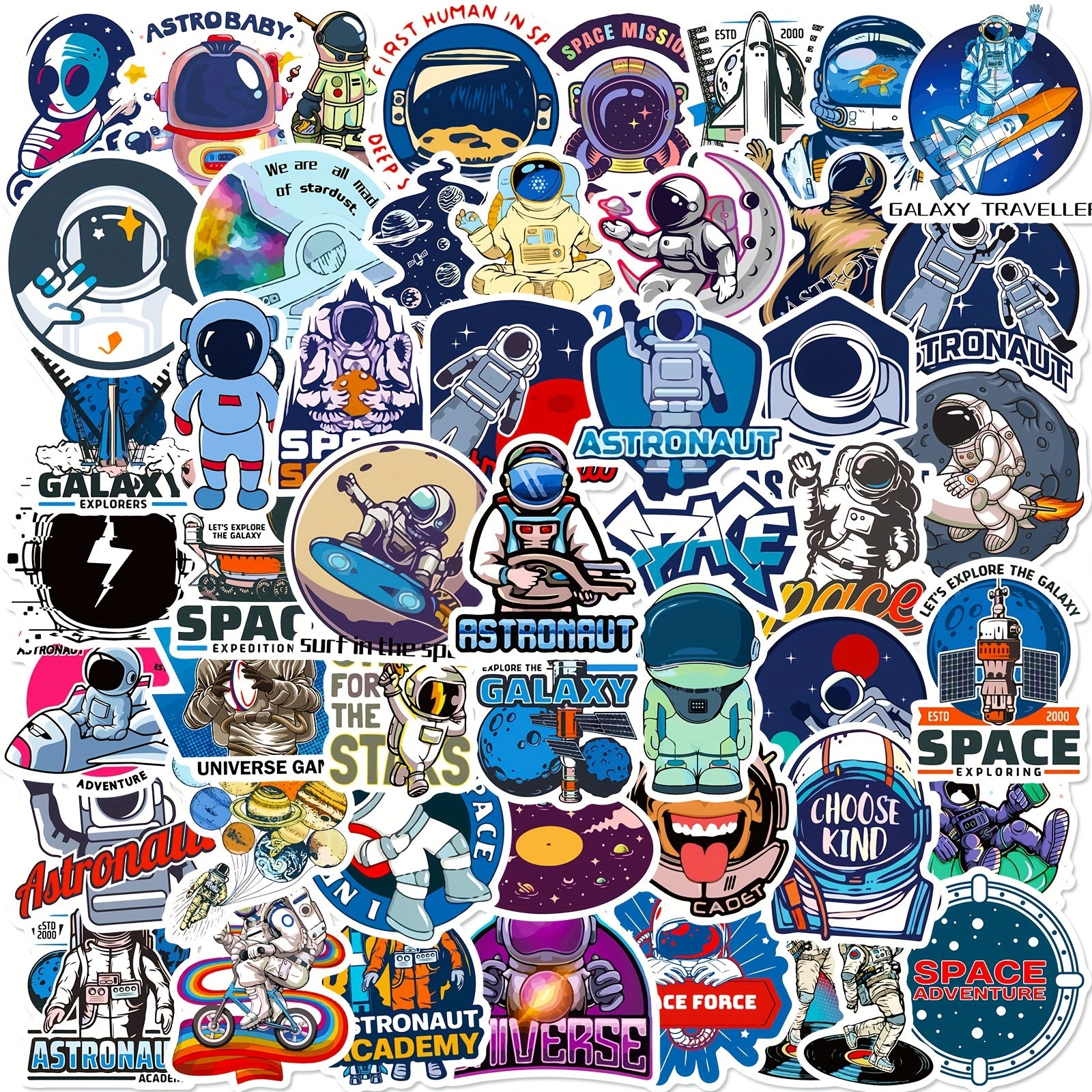 50pcs Space Stickers Waterproof for Laptops Water Bottles Skateboards