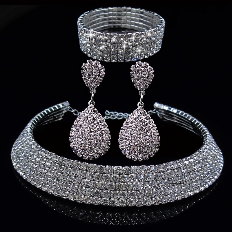 Exaggerated Wedding Jewelry Set Choker Necklace Earrings Bracelet