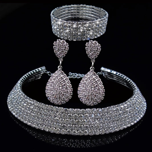 Exaggerated Wedding Jewelry Set Choker Necklace Earrings Bracelet