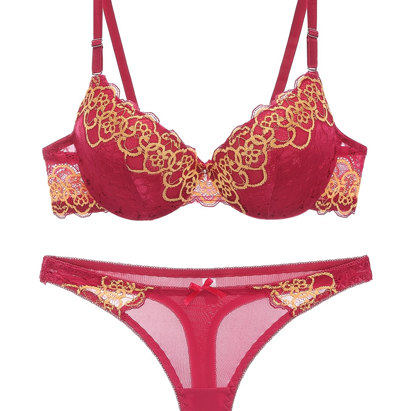 Embroidered Lace Push Up Bra & Panties Set