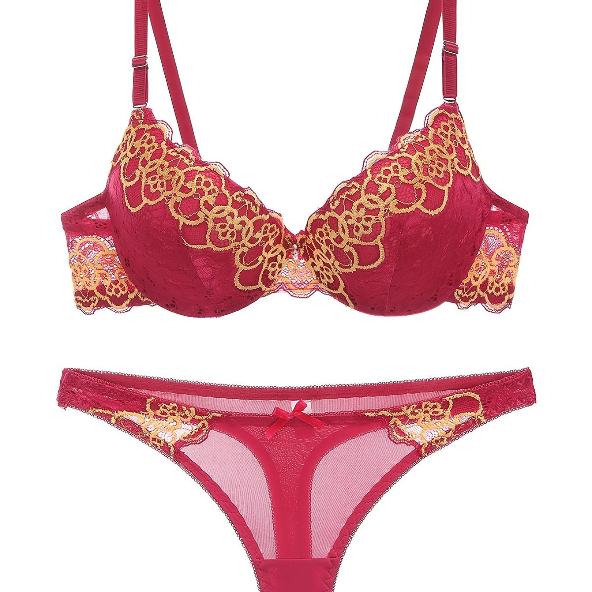 Embroidered Lace Push Up Bra & Panties Set