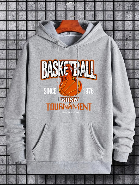 Basketball Teddy Bear Smile Print Hoodie Men's Casual Pullover Hooded Sweatshirt