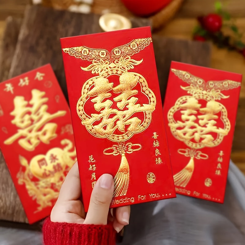 6pcs Hot Stamping Red Envelopes Wedding Gift Bags
