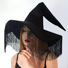 Gothic Tassel Witch Hat Halloween Costume Accessory