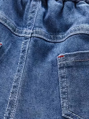 Heart Embroidered Girls' Jeans with Pockets