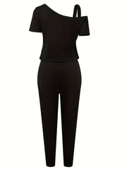 Cold Shoulder Drawstring Jumpsuit for Spring & Fall