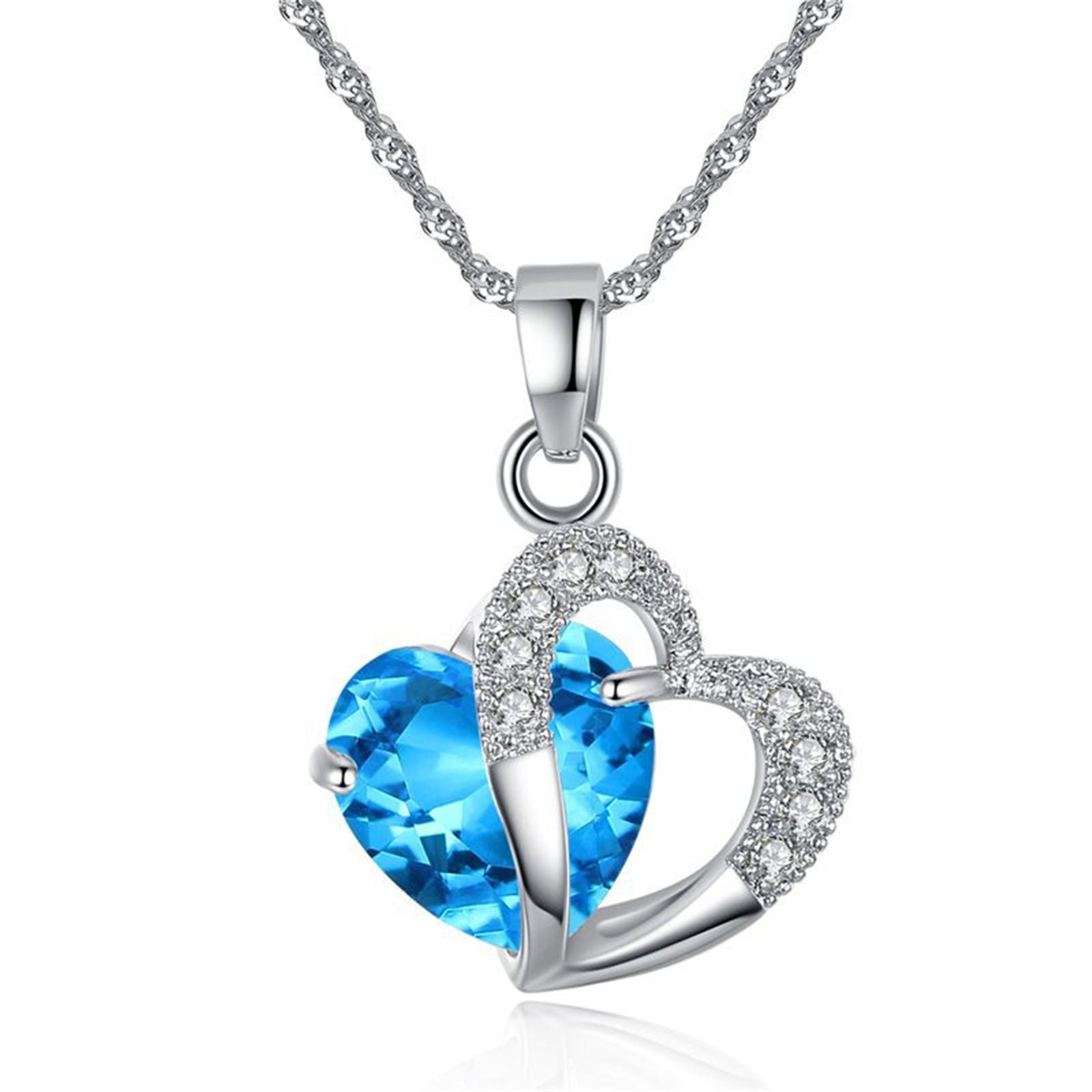 Purple Crystal Heart Pendant Necklace Set - Ideal Gift for Her