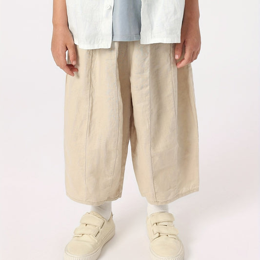 Kids Natural Linen Lantern Cropped Pants