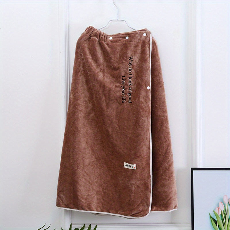 Embroidered Wearable Bath Towel for Adults - Absorbent Bathrobe