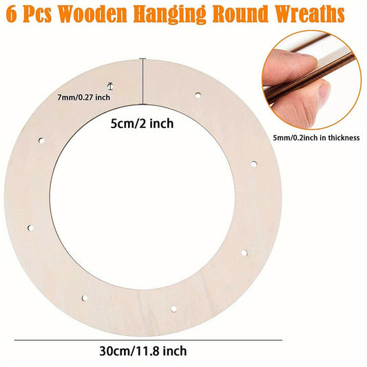 6pcs Wooden Wreath Frames DIY Christmas Crafts Unfinished Floral Hoop Rings