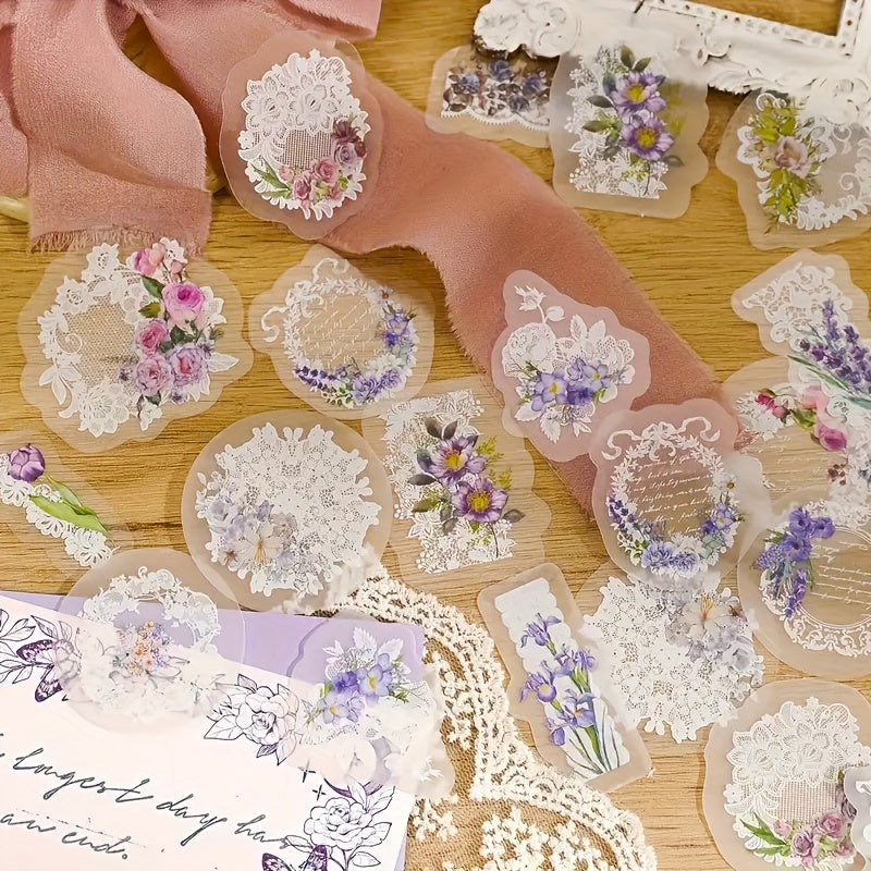 30pcs Lace Stickers Retro Stylistic Journal Diary Frame Collage Decoration