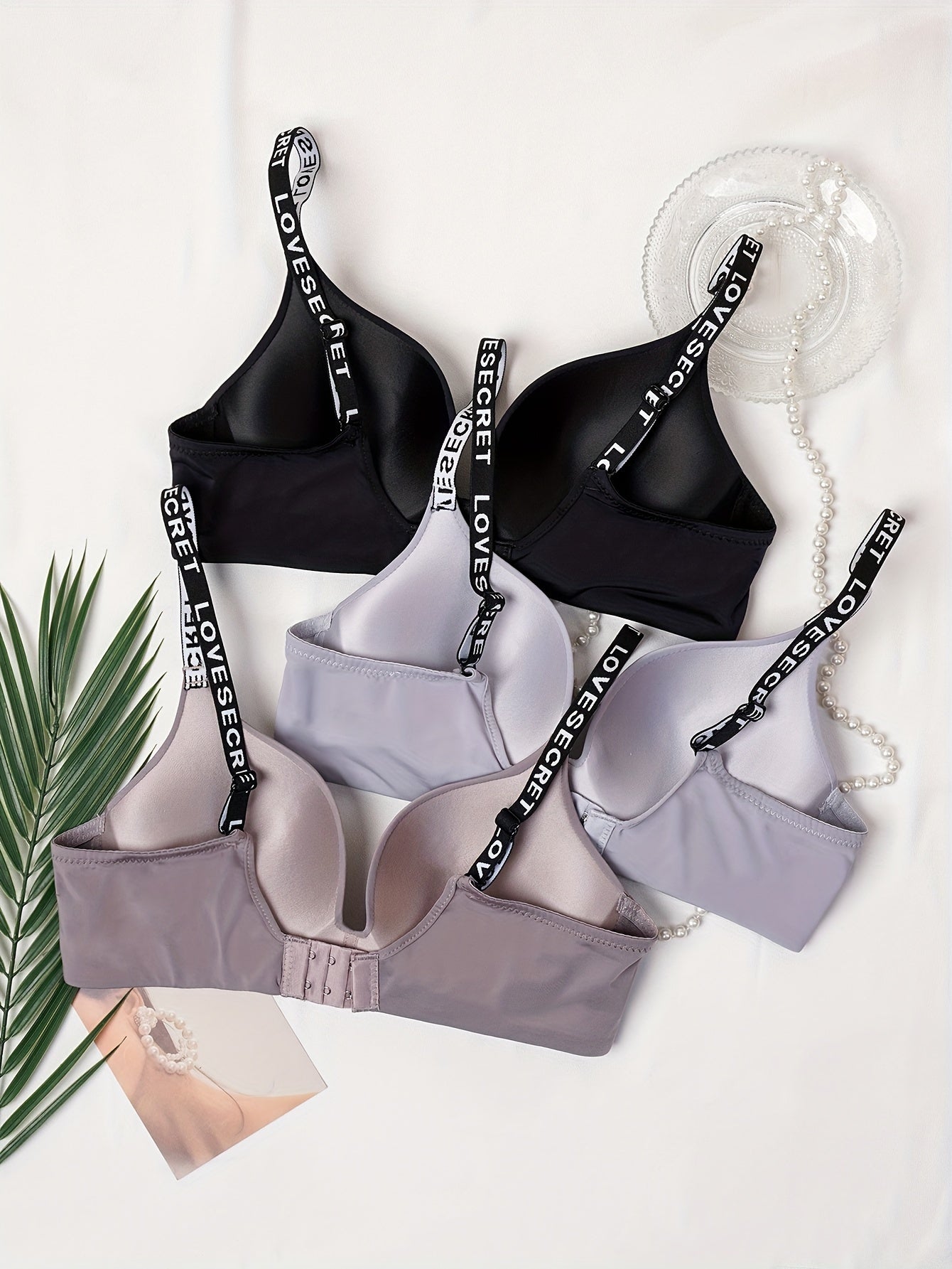 3pcs Letter Print T Shirt Bras Women's Lingerie & Underwear