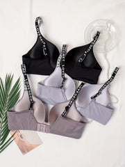3pcs Letter Print T Shirt Bras Women's Lingerie & Underwear