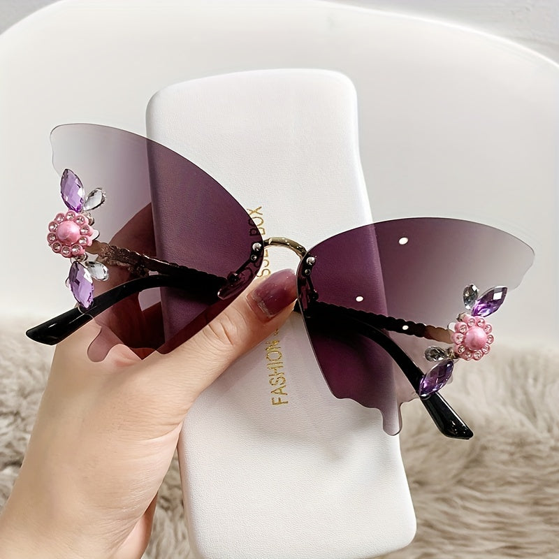 Y2K Butterfly Rimless Pearl Sunglasses for Women