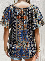  Women's Boho Floral Print Short Sleeve Blouse