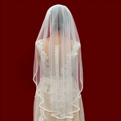 Short Bridal Veil Faux Pearl Trim Sheer Nylon Wedding Accessory