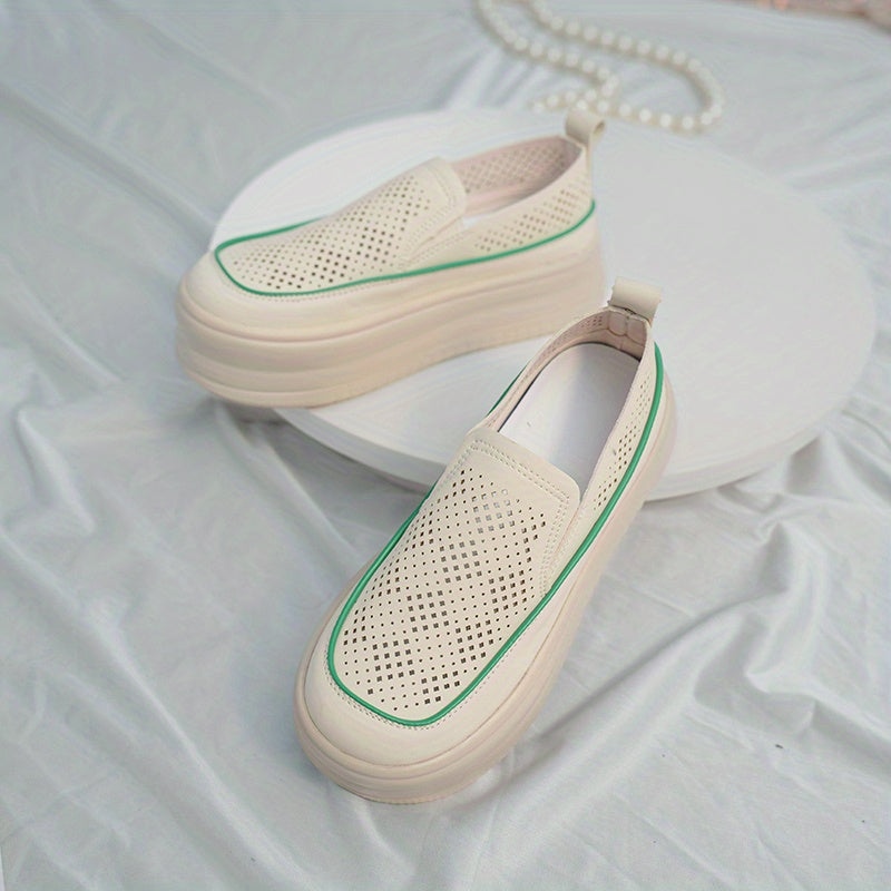 Women's Platform Loafers Hollow Out Breathable Slip On Shoes