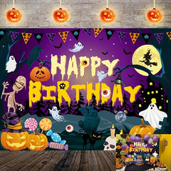 Halloween Birthday Backdrop Pumpkin Candy Ghost Castle Party Banner