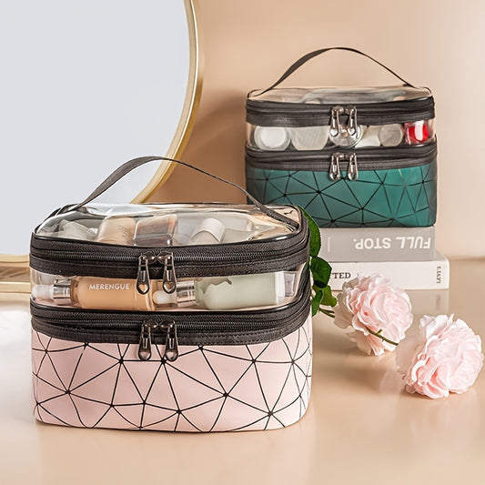 Waterproof Clear PVC Double Layer Makeup Bag Organizer Portable Travel Cosmetic