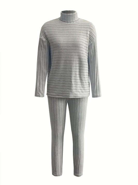 Ribbed Two Piece Set Long Sleeve Turtleneck Top & Slim Pants Outfits