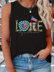  Independence Casual Tank Top Women's Plus Flag Pattern Graphic Print