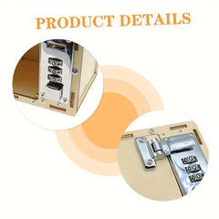 DIY Wooden Mechanical Lock Box Puzzle with Secure Metal Latch Yellow