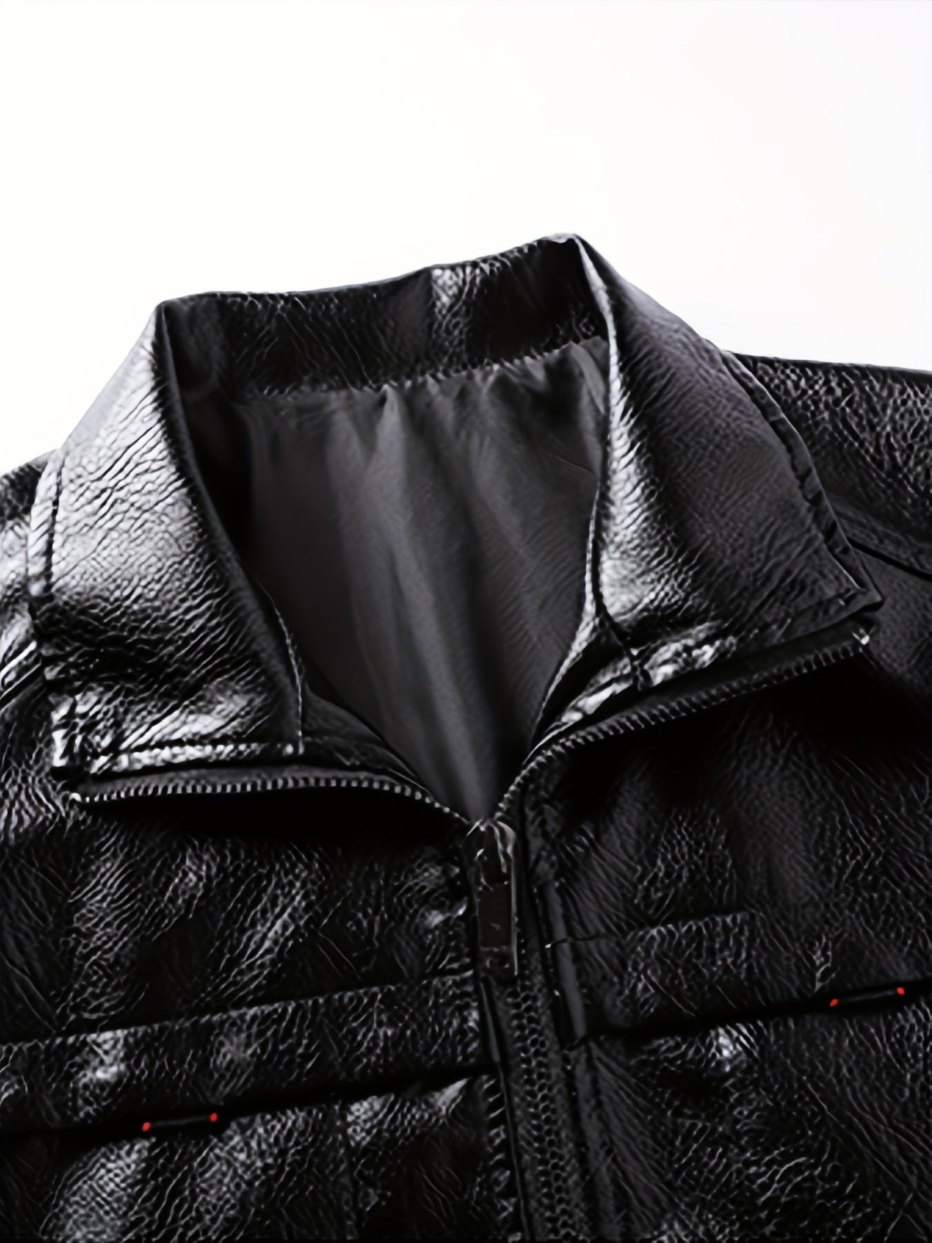 Men's PU Leather Zip Up Jacket Windproof Waterproof Top