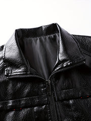 Men's PU Leather Zip Up Jacket Windproof Waterproof Top