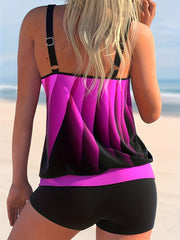  Ombre Print Tankini Set with Scoop Neck Top & Shorts