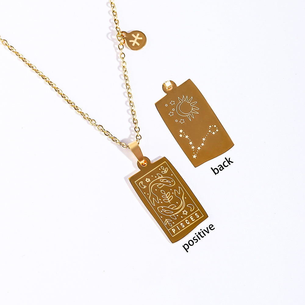 Stainless Steel Tarot Card Pendant Necklace 18K Plated Horoscope Jewelry
