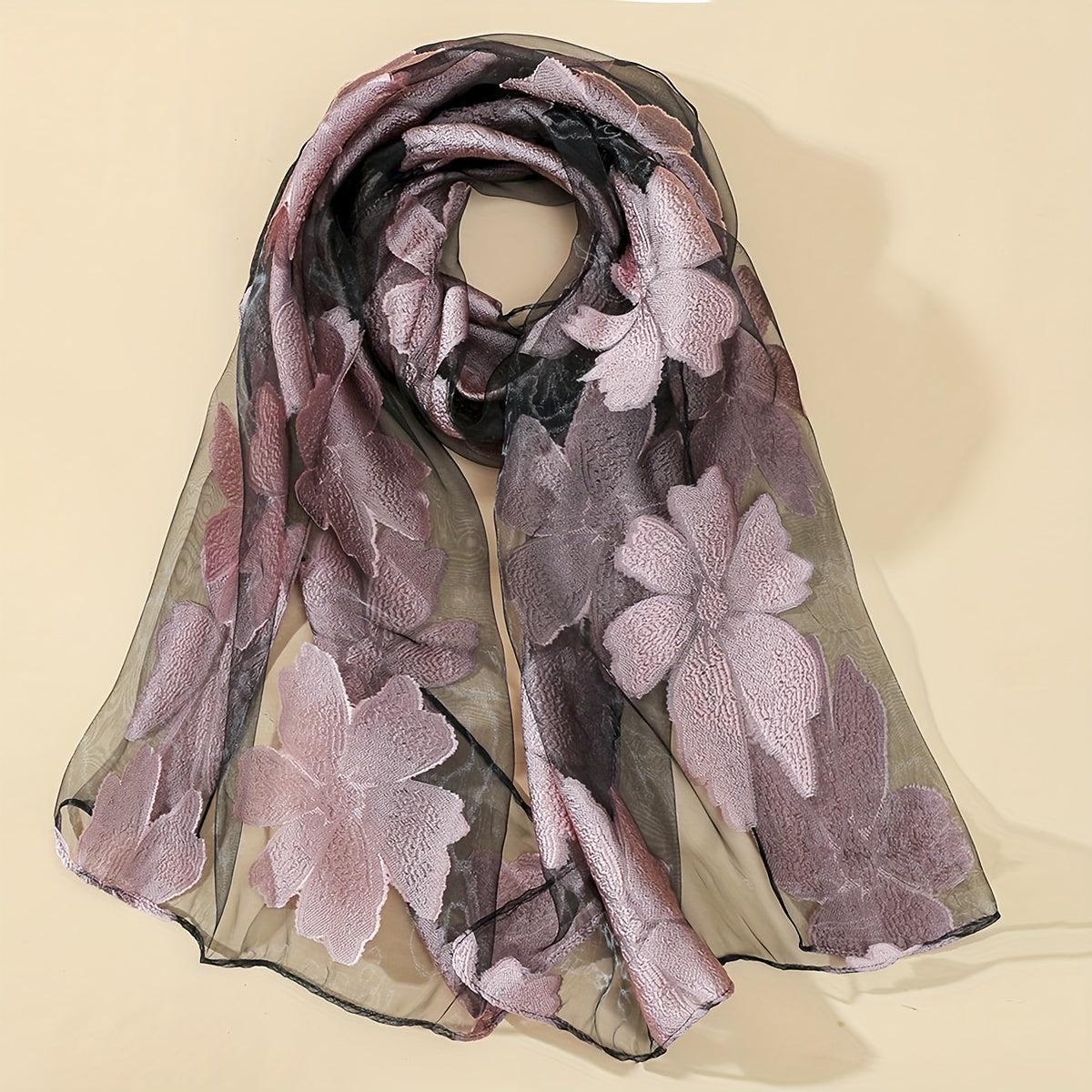 Flower Embroidery Scarf Solid Gauze Shawl Classic