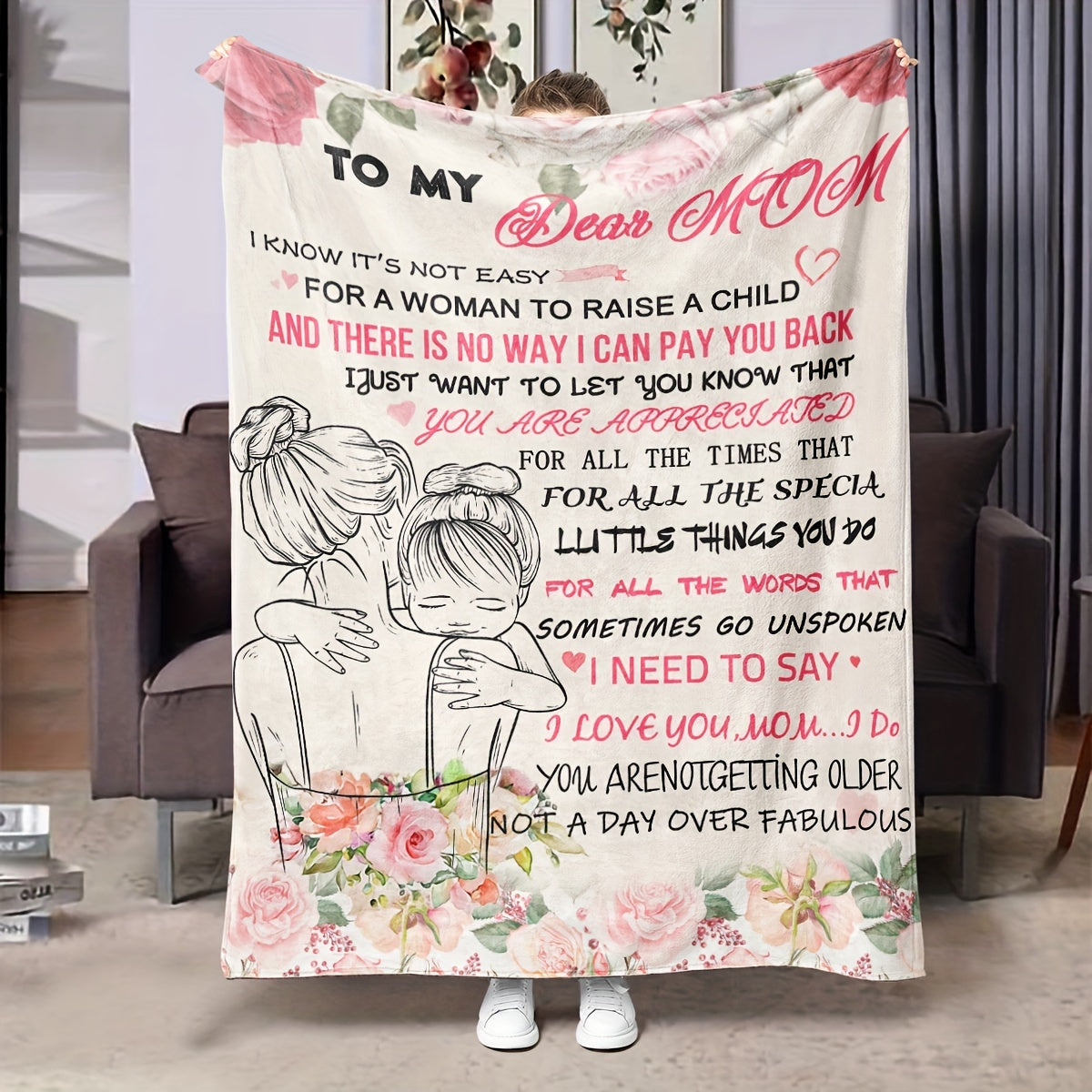Mother's Flannel Blanket - Daughter Gift, Soft & Warm for Bed, Sofa, Camping