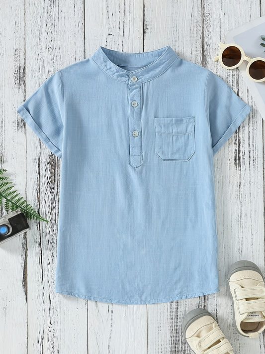 Boys Short Sleeve Stand Collar Shirt