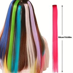5Pcs Colorful Hair Extensions Clip In Highlight Rainbow Hair Y2K Synthetic Party