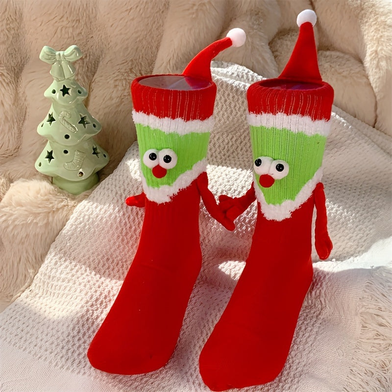Christmas Magnetic Hands Holding Socks Funny Couple Socks