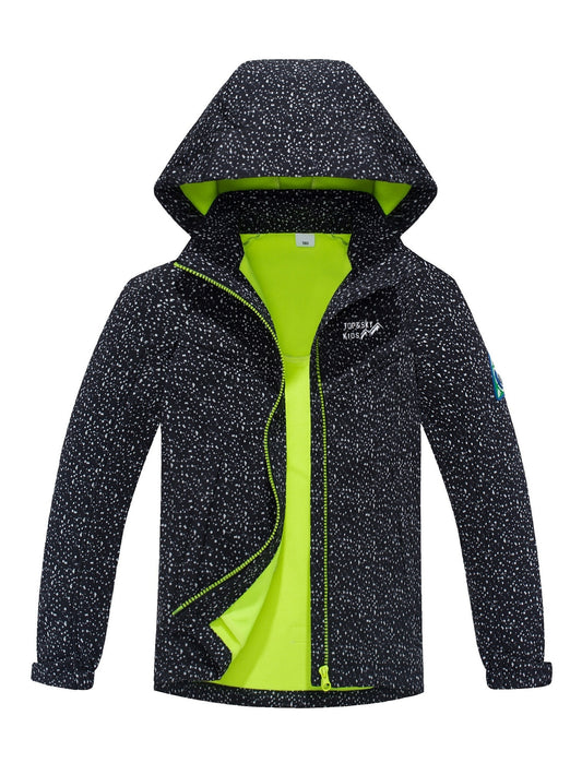 Boys Starry Dots Print Windbreaker Fleece Lining Hooded Jacket