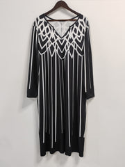  Floral Print Long Sleeve Notched Neck Dress