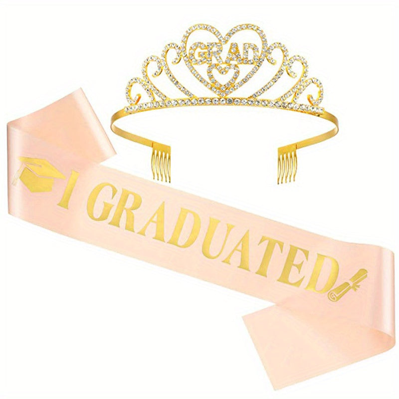Graduation Party Crown Shoulder Strap Ribbon Golden Letter