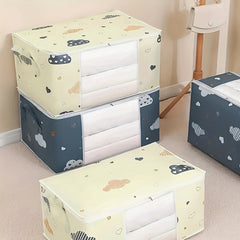 Large Cartoon Print Bedding Storage Bag with Zipper & Handle