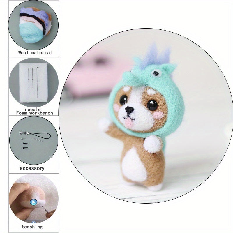 Corgi Felt Kit DIY Embroidery Wool Craft Stitch Needlework Needle Toy Gift