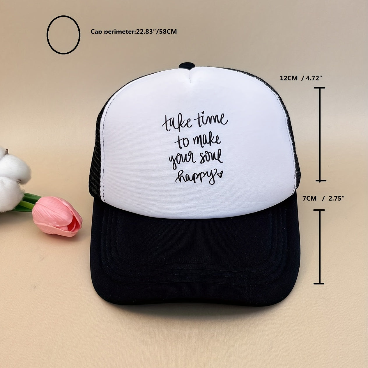Happy Letter Print Trucker Hat Lightweight Mesh Baseball Cap Adjustable Dad Hats