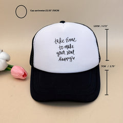 Happy Letter Print Trucker Hat Lightweight Mesh Baseball Cap Adjustable Dad Hats