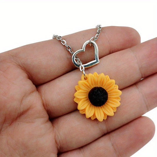 Sunflower Heart Lariat Necklace Infinity Charm Bridal Flower Bridesmaid Daisy